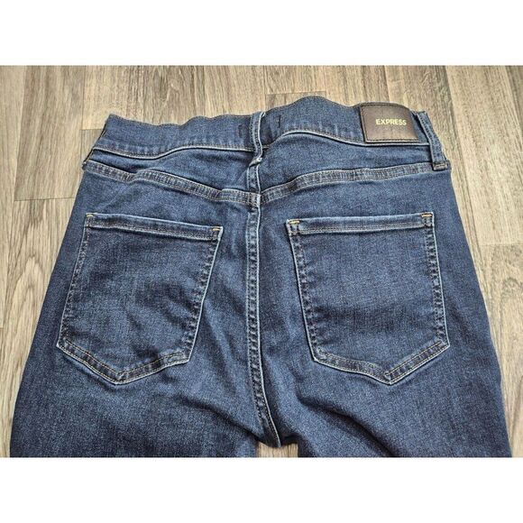 (3/$35) Express Size 8 R Skinny Mid Rise Distressed Whiskered Denim Blue Jeans - Picture 3 of 11